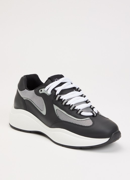 Cleens Podium sneaker van leer met details van mesh