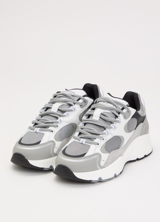 Cleens Pulse Runner sneaker van mesh met leren details - detail 3 grijs