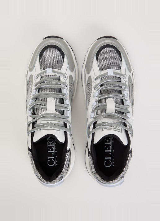 Cleens Pulse Runner sneaker van mesh met leren details - detail 4 grijs
