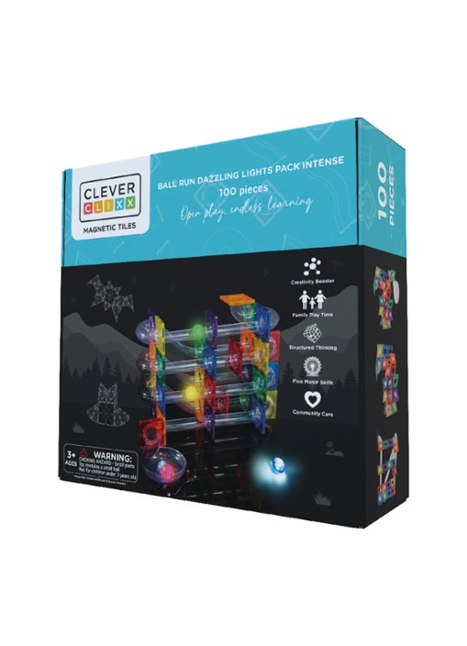 Cleverclixx Ball Run Dazzling Lights Pack Intense knikkerbaan 100 Stuks - voorkant multicolor