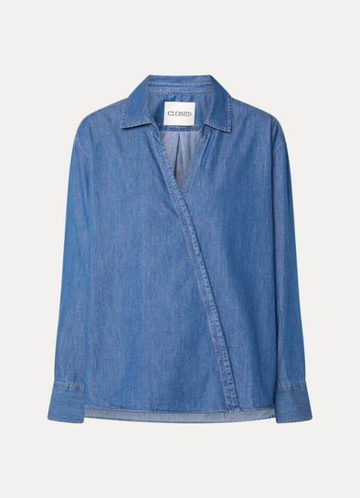 CLOSED Asymmetrische blouse van chambray - voorkant indigo