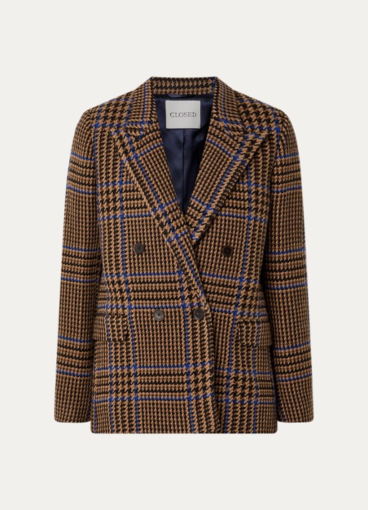 CLOSED Blazer in wolblend met pied-de-poule dessin - voorkant 3 hazelnootbruin