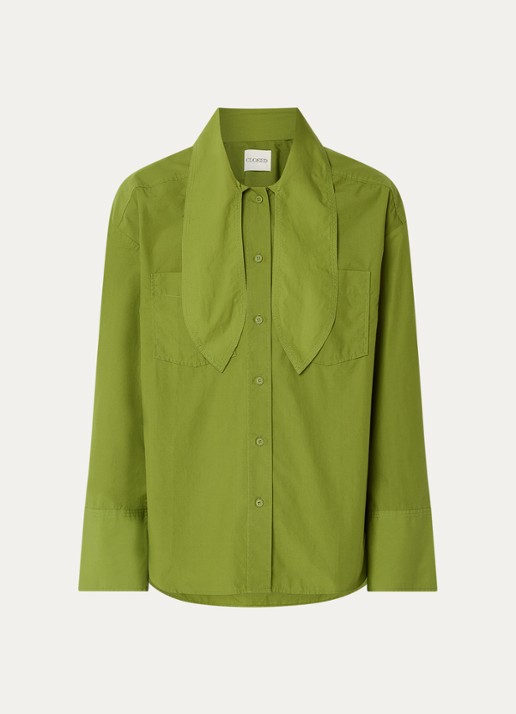 CLOSED Blouse met borstzakken en strikkraag - voorkant groen