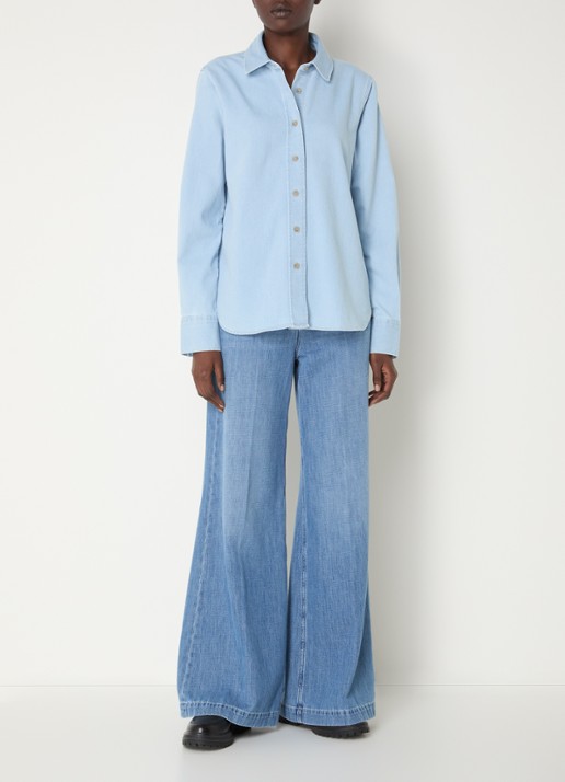 CLOSED Blouse van chambray  - voorkant 4 lichtblauw