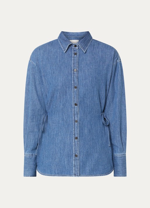 CLOSED Blouse van denim met ceintuur - voorkant indigo