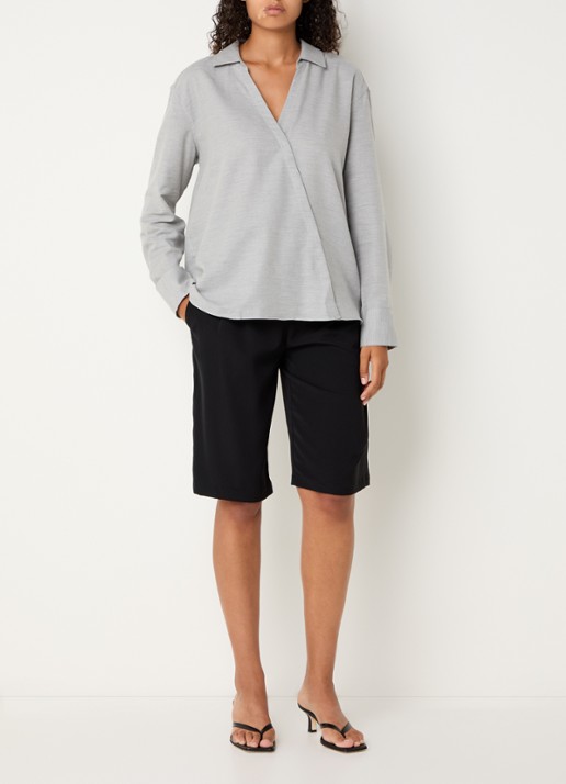 CLOSED Blouse van kasjmier met asymmetrische zoom - voorkant 2 lichtgrijs