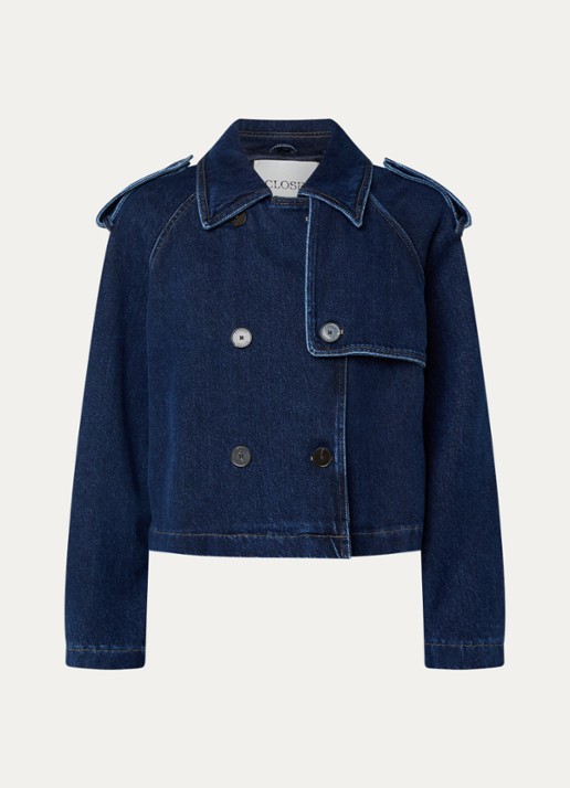 CLOSED Double-breasted trenchcoat van denim - voorkant 2 indigo