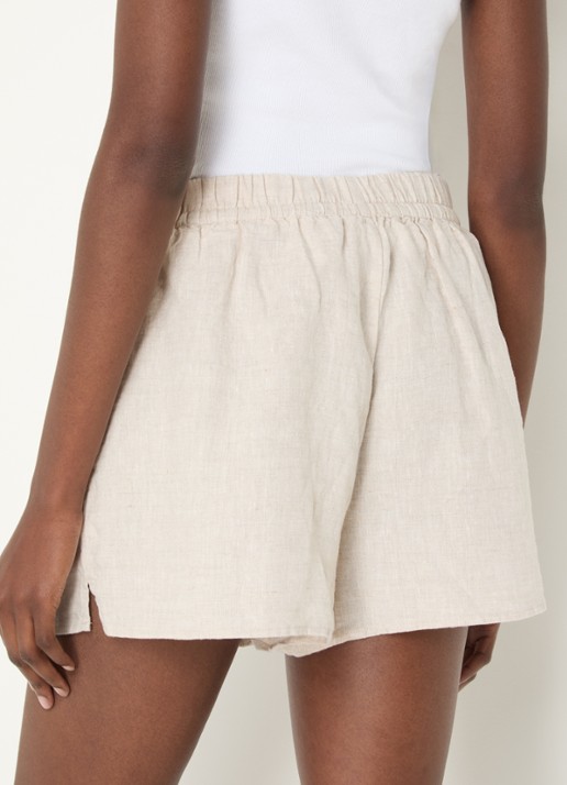 CLOSED Elasticated high waist wide fit korte broek van linnen - achterkant beige