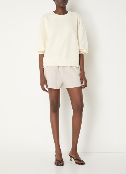 CLOSED Elasticated high waist wide fit korte broek van linnen - voorkant 3 beige