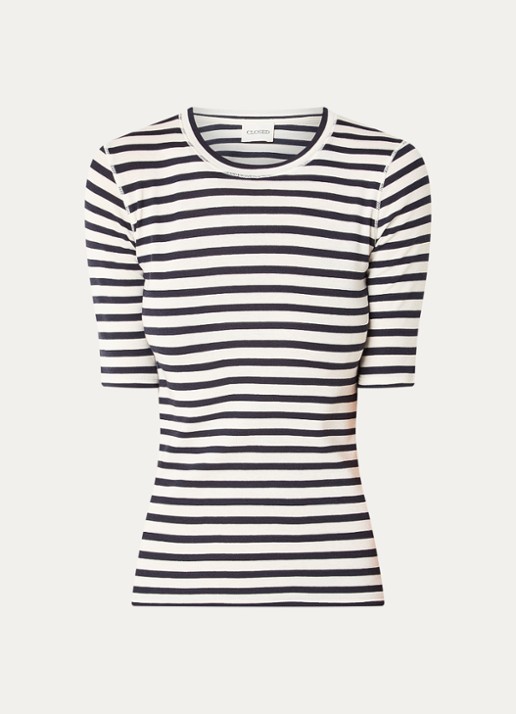 CLOSED Fijngebreid T-shirt met streepprint - voorkant 3 donkerblauw