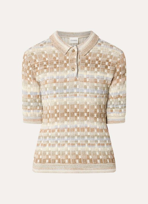 CLOSED Fijngebreide polo met streepprint - voorkant 2 beige