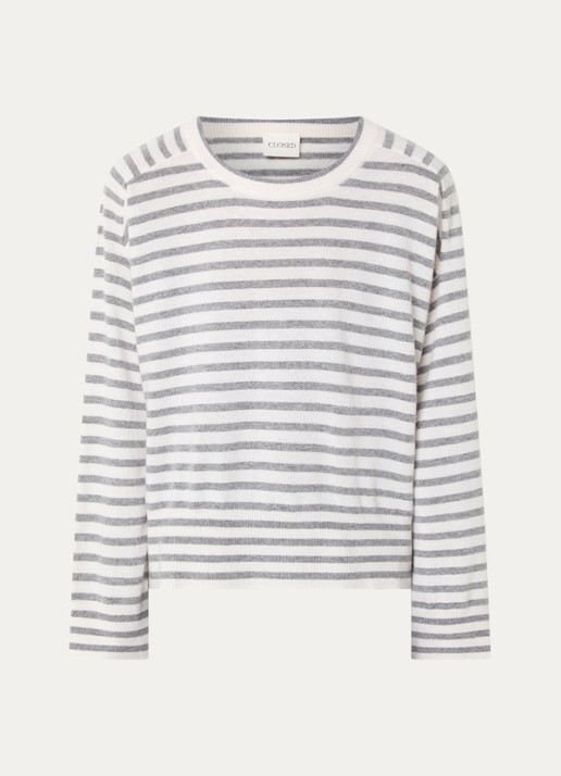 CLOSED Fijngebreide pullover van kasjmier met streepprint - voorkant 2 lichtgrijs