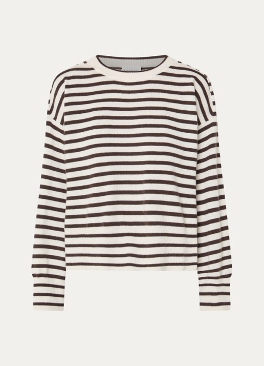 CLOSED Fijngebreide pullover van kasjmier met streepprint - voorkant 2 donkerbruin