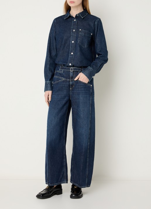 CLOSED Floui-X high waist wide leg jeans met donkere wassing en ceintuur - voorkant 3 indigo