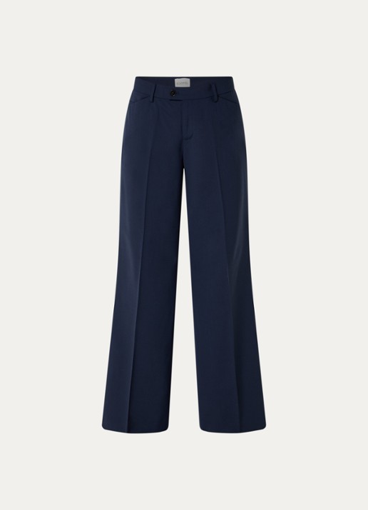 CLOSED Flye low waist flared fit pantalon in wolblend met klepzakken - voorkant donkerblauw