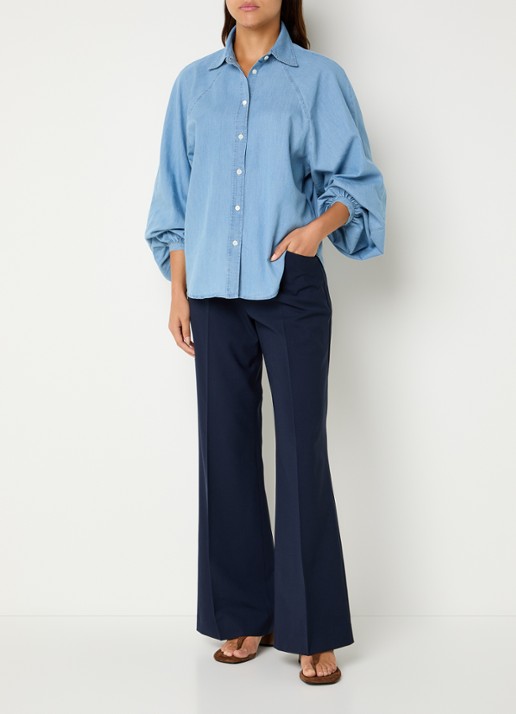 CLOSED Flye low waist flared fit pantalon in wolblend met klepzakken - voorkant 2 donkerblauw