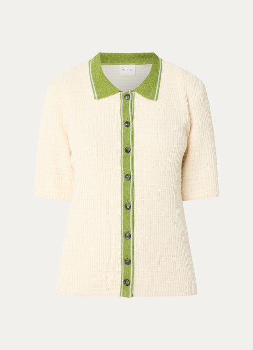 CLOSED Grofgebreid vest in wolblend met kraag  - voorkant creme