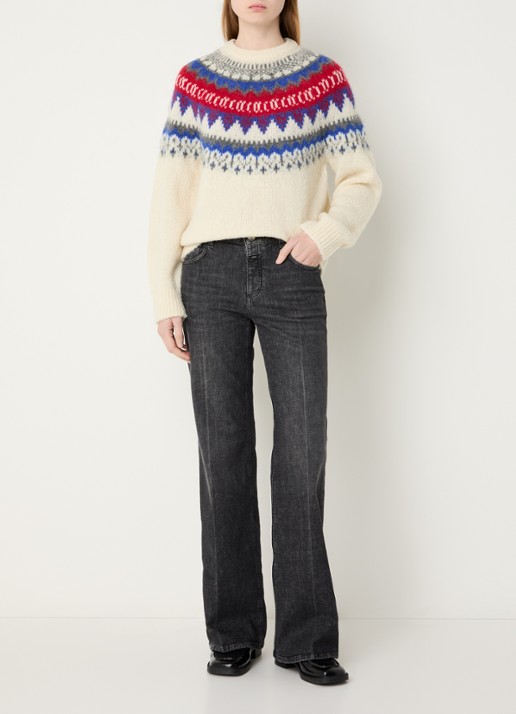 CLOSED Grofgebreide trui in alpaca wolblend met print - voorkant 2 creme