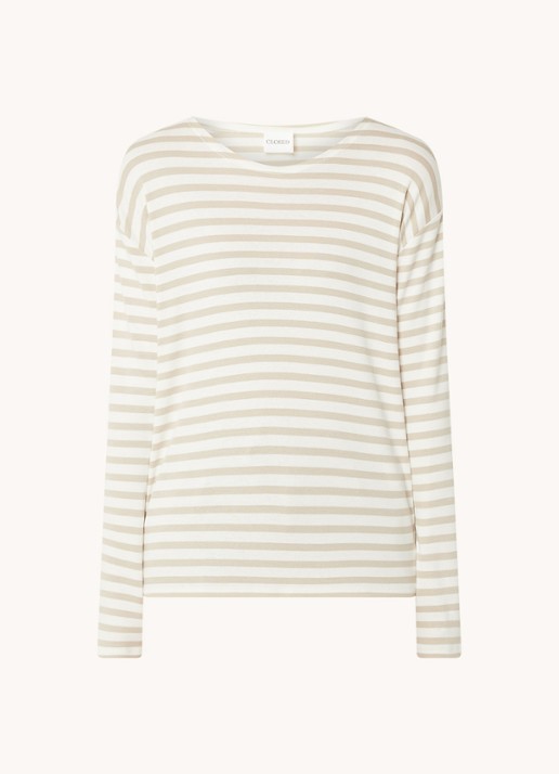 CLOSED Longsleeve met streepprint  - voorkant beige