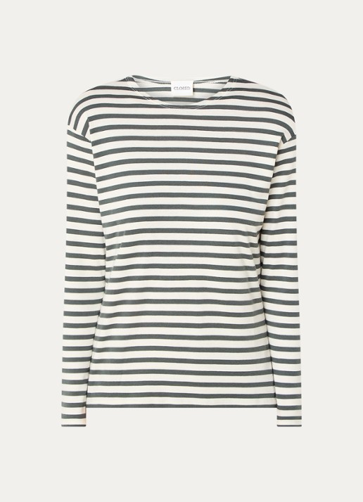 CLOSED Longsleeve met streepprint  - voorkant 3 legergroen