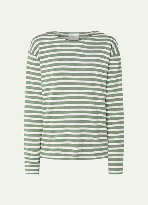 CLOSED Longsleeve met streepprint  - voorkant lichtgroen