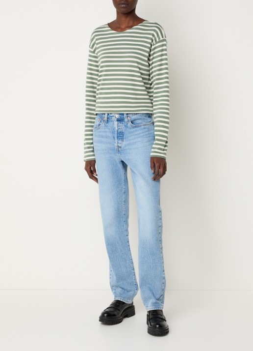 CLOSED Longsleeve met streepprint  - voorkant 2 lichtgroen