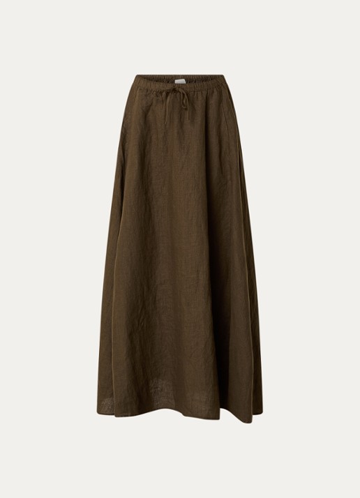 CLOSED Maxi rok van linnen met split - voorkant donkerbruin