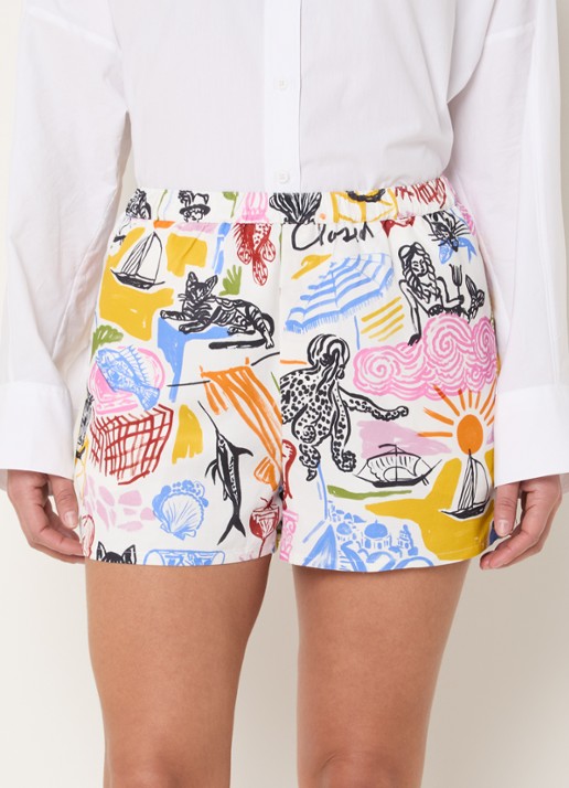 CLOSED Mid waist wide fit korte broek in linnenblend met print