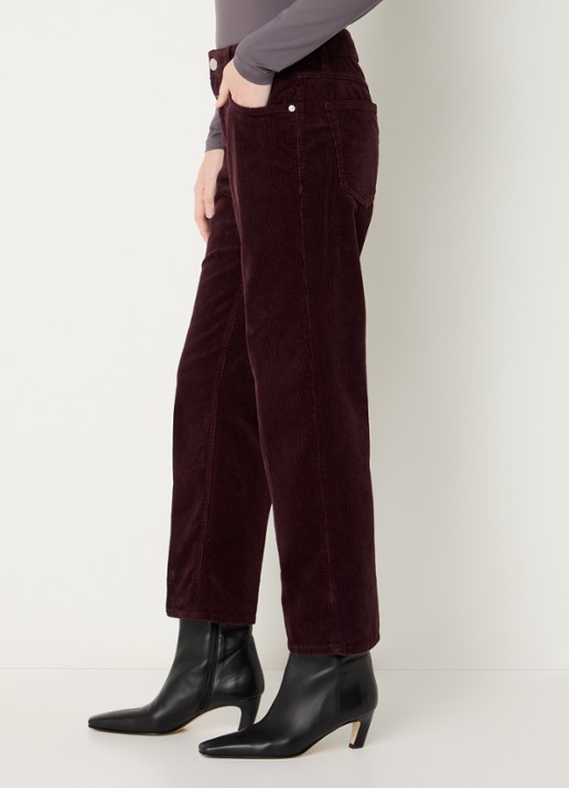 CLOSED Milo mid waist cropped straight fit broek van corduroy - detail 2 bordeauxrood