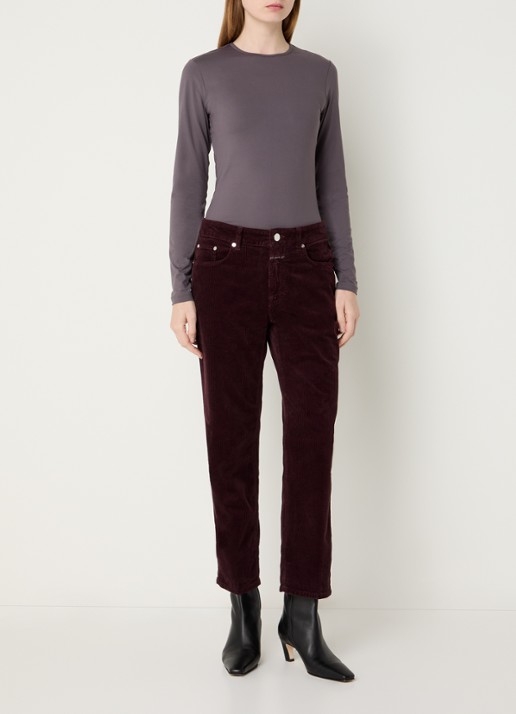 CLOSED Milo mid waist cropped straight fit broek van corduroy - voorkant 4 bordeauxrood