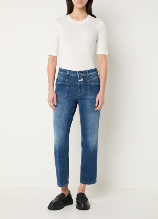 CLOSED Mira-X mid waist straight leg cropped jeans met medium wassing - voorkant 4 indigo
