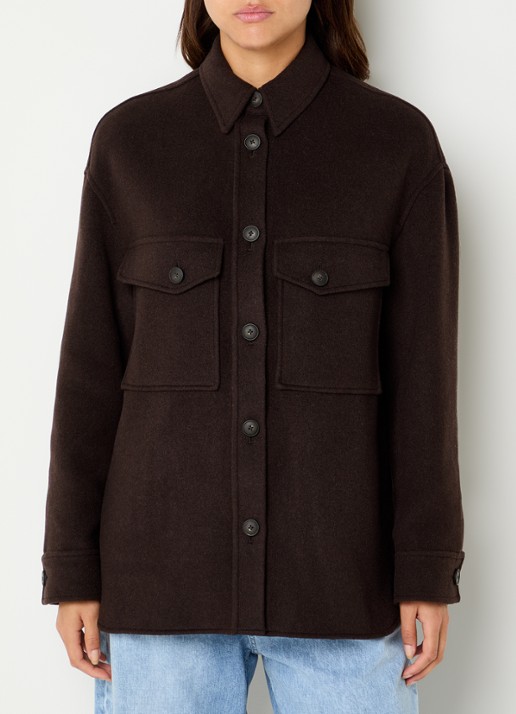 CLOSED Overshirt in wolblend met klepzakken - detail donkerbruin
