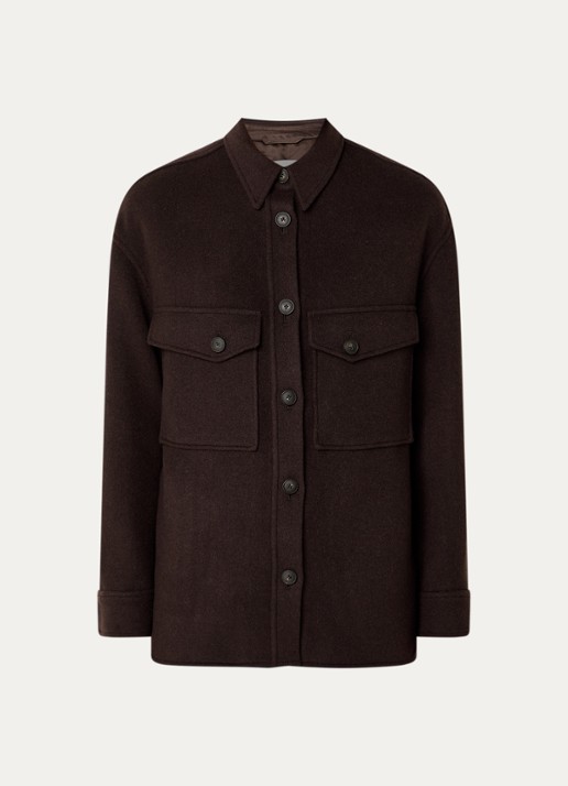 CLOSED Overshirt in wolblend met klepzakken - voorkant 2 donkerbruin