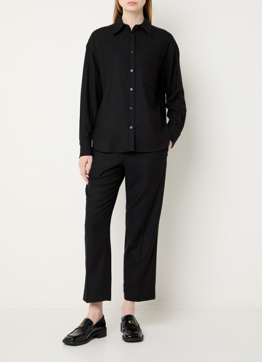 CLOSED Oversized blouse in wolblend met borstzak - voorkant 2 zwart