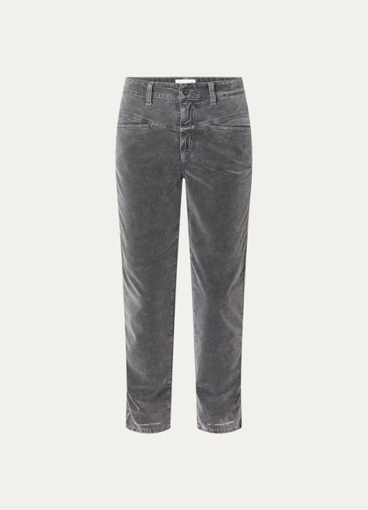 CLOSED Pedal Pusher mid waist cropped tapered fit broek van fluweel - voorkant middengrijs