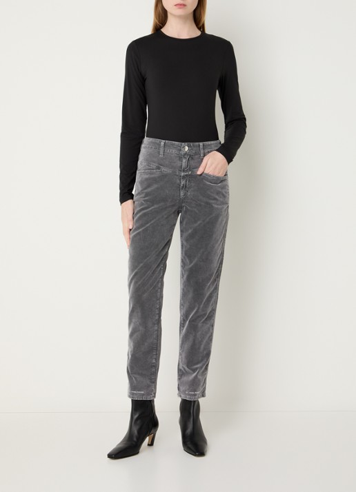 CLOSED Pedal Pusher mid waist cropped tapered fit broek van fluweel - voorkant 2 middengrijs