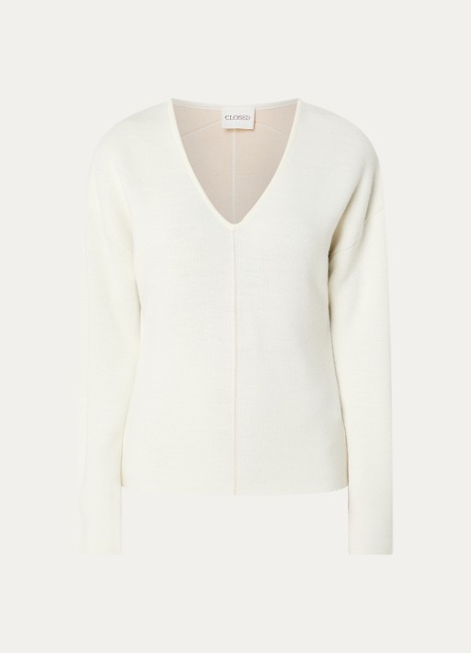 CLOSED Pullover van wol met trompetmouw - voorkant 3 gebroken wit