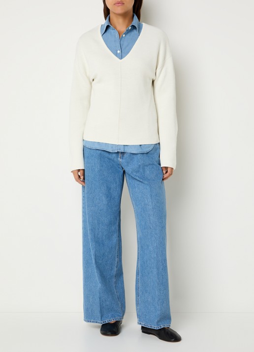 CLOSED Pullover van wol met trompetmouw - voorkant 4 gebroken wit