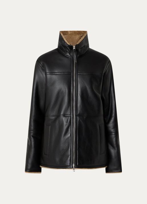 CLOSED Reversible lammycoat van lamsleer met steekzakken - voorkant 2 zwart