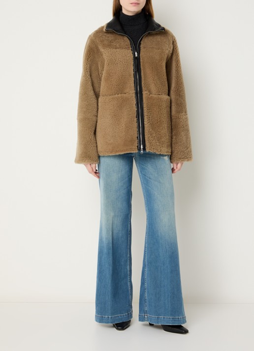 CLOSED Reversible lammycoat van lamsleer met steekzakken - voorkant 3 zwart