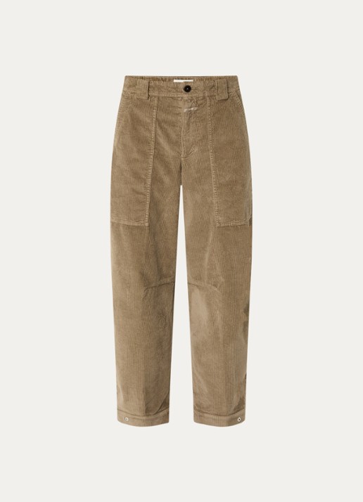 CLOSED Rhannon high waist cropped tapered fit broek van corduroy - voorkant khaki