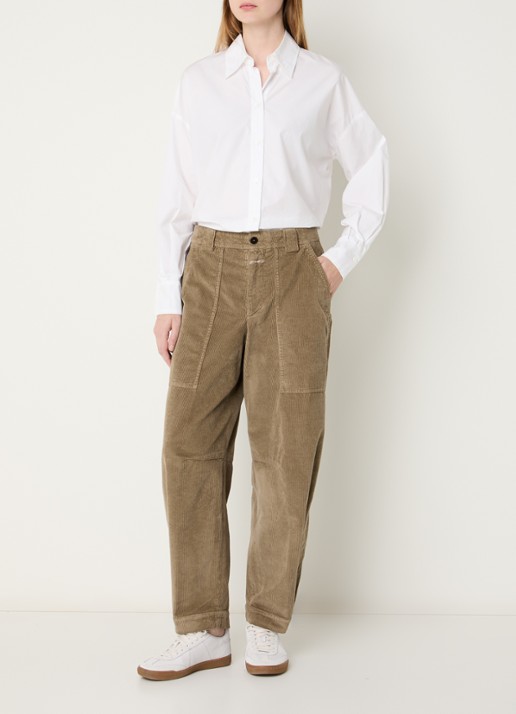 CLOSED Rhannon high waist cropped tapered fit broek van corduroy - voorkant 2 khaki