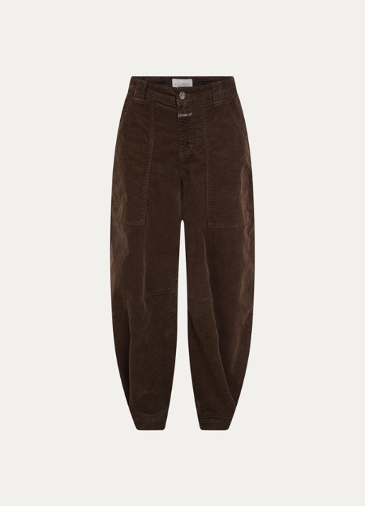 CLOSED Rhannon mid waist balloon fit broek van corduroy met opgestikte zakken - voorkant donkerbruin