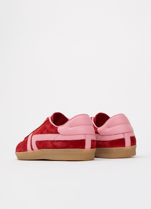 CLOSED Sneaker van suède met leren details - achterkant 2 kersenrood
