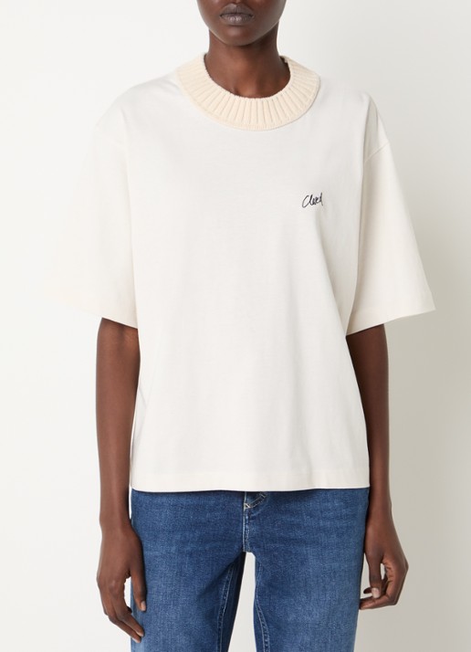 CLOSED T-shirt met logoborduring en gebreid detail