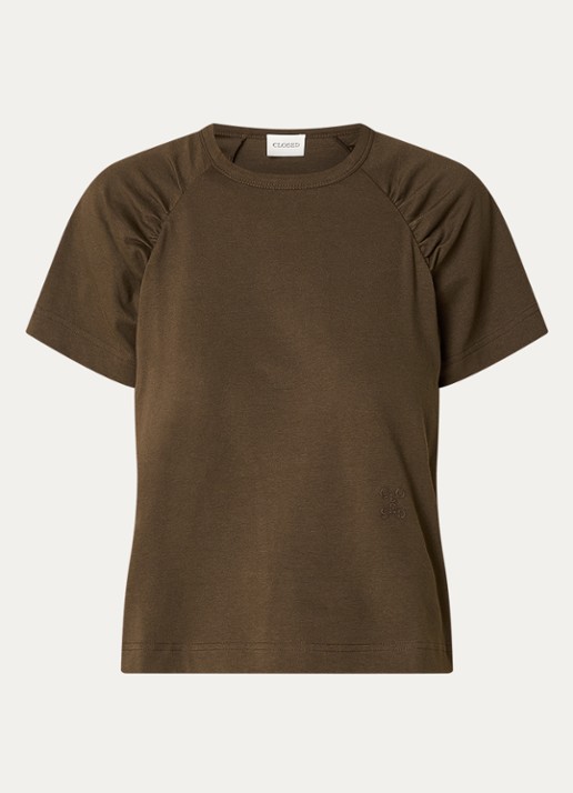 CLOSED T-shirt met logoborduring  - voorkant 2 donkerbruin