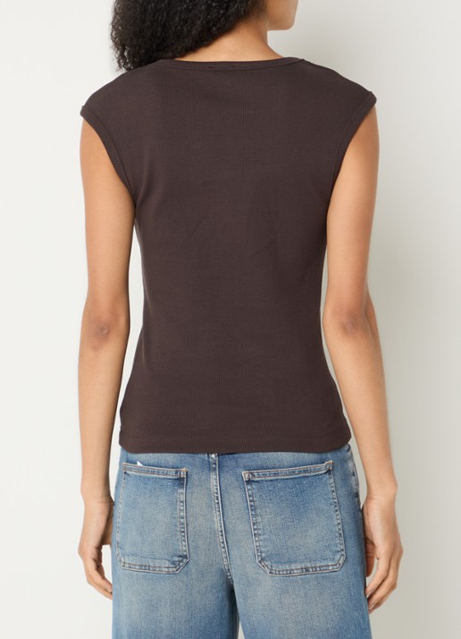 CLOSED Tanktop met ribstructuur en ronde hals - achterkant donkerbruin