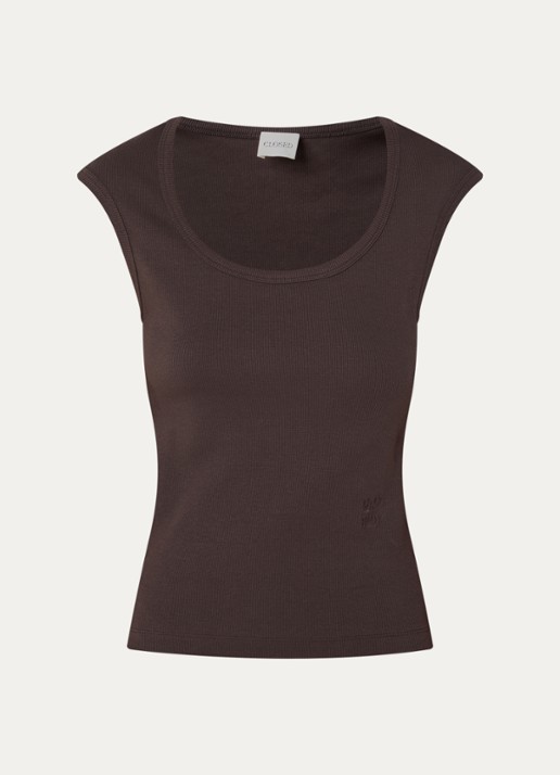 CLOSED Tanktop met ribstructuur en ronde hals - voorkant 2 donkerbruin