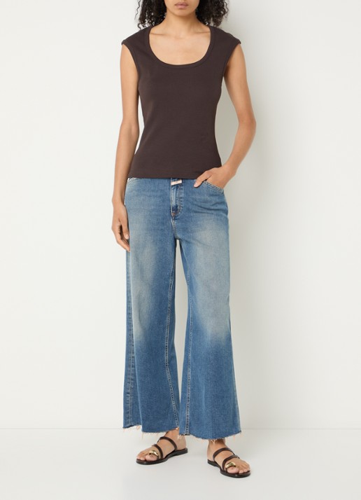 CLOSED Tanktop met ribstructuur en ronde hals - voorkant 3 donkerbruin