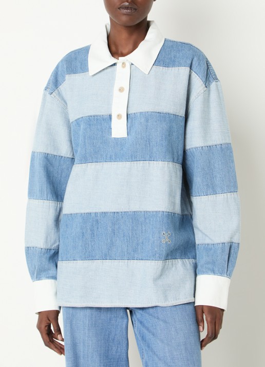 CLOSED Top van denim met polokraag en streepprint